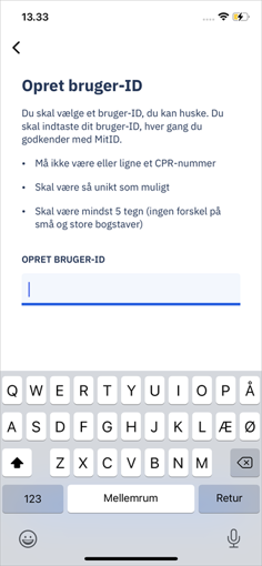 Viser feltet, hvor man skal indtaste sit bruger-ID
