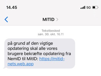 Eksempel på en snyde SMS