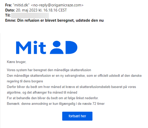 Eksempel på snydemail